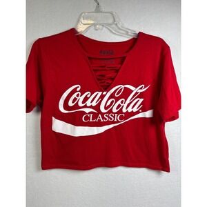 Coca Cola Classic Womens L 11/13 Red Crop Top Strappy V Neck Graphic Tee 2019.